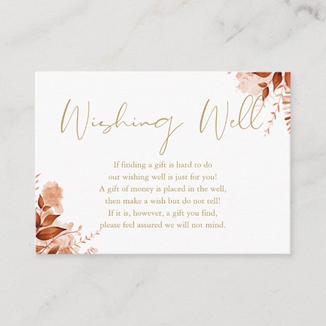 Gold Wishing Well Autumn Fall Floral Wedding Enclosure Card (Front)