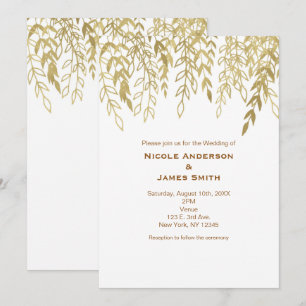 Gold Wispy Rustic Branches Wedding Invitations