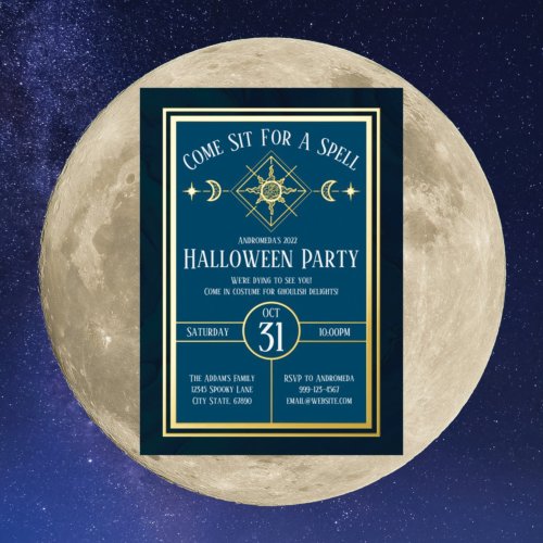 Gold Witchy Mystic Tarot Sun  Moon Halloween Foil Invitation