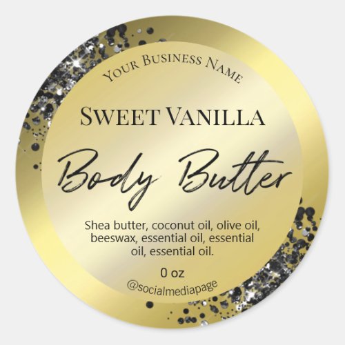 Gold With Black Glitter Body Butter Labels