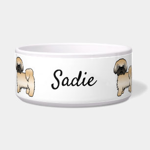 Gold With Black Mask Shih Tzu Cartoon Dog & Name Bowl