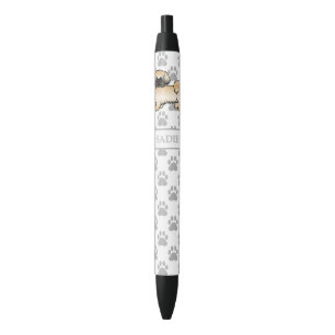 Gold With Black Mask Shih Tzu Cartoon Dog & Name Pen