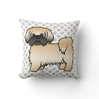Gold With Black Mask Shih Tzu Cartoon Dog &amp; Paws Throw Pillow