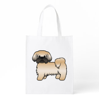 Gold With Black Mask Shih Tzu Cute Cartoon Dog Grocery Bag