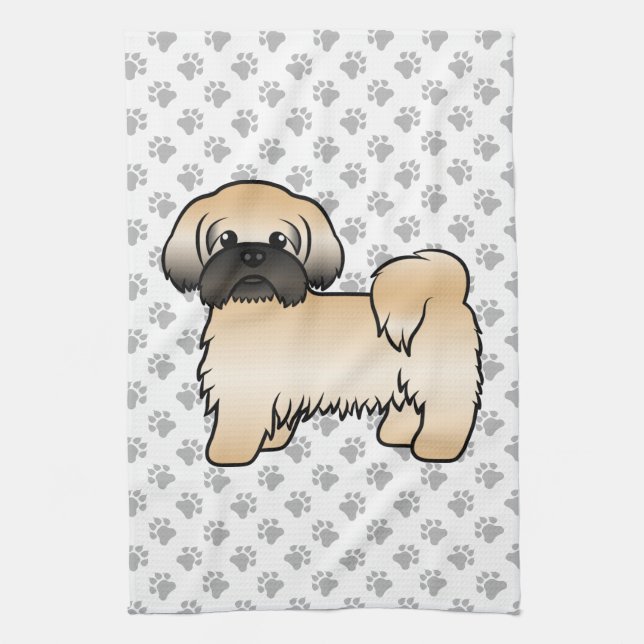 Gold With Black Mask Shih Tzu Cute Cartoon Dog Kitchen Towel (Vertical)