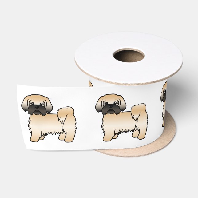 Gold With Black Mask Shih Tzu Cute Cartoon Dog Satin Ribbon (Spool)