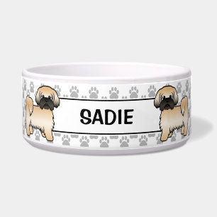 Gold With Black Mask Shih Tzu Dog With Paws & Name Bowl