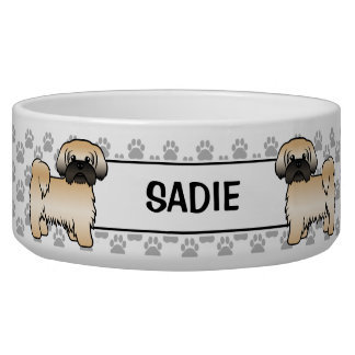 Gold With Black Mask Shih Tzu Dog With Paws &amp; Name Bowl