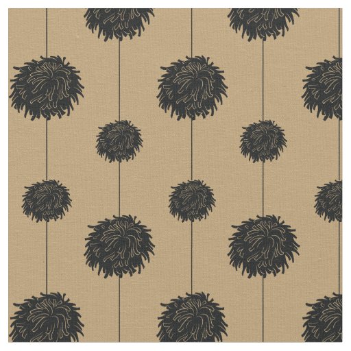 Gold with Black Pom Poms Cheerleader Pattern Fabric