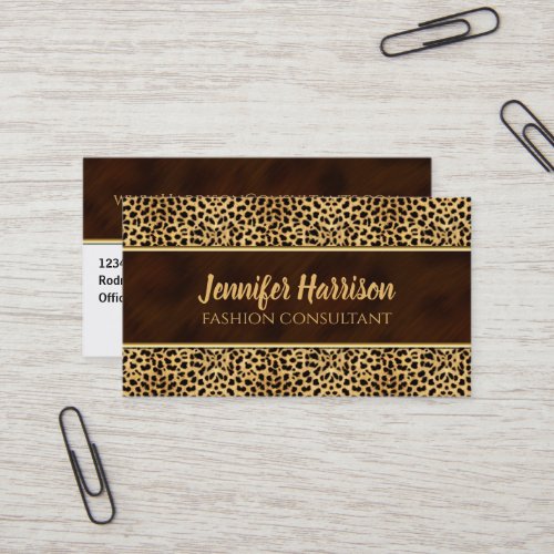 Gold with Cheetah Animal Print Business Card
