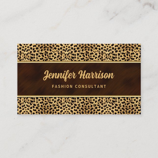 Gold with Cheetah Animal Print Business Card (Front)
