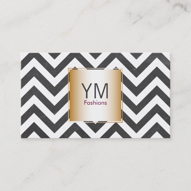 Gold with Chevron Pattern Contemporary Business Card (Front)