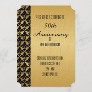 Gold With Gold and Black Border 50th Anniversary Invitation