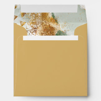 Gold with Green Gold Geometric Crystals Wedding Envelope