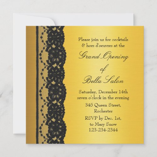 Gold with Lace Business Grand Opening Invitation
