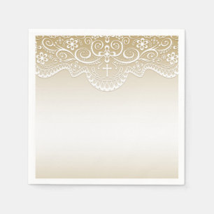 Gold with Lace, Cross, Religious Paper Napkins