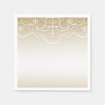 Gold With Lace  Cross  Religious Paper Napkins by StarStock at Zazzle
