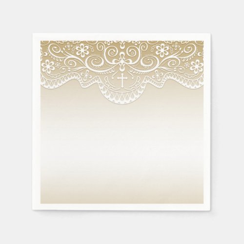 Gold with Lace Cross Religious Paper Napkins