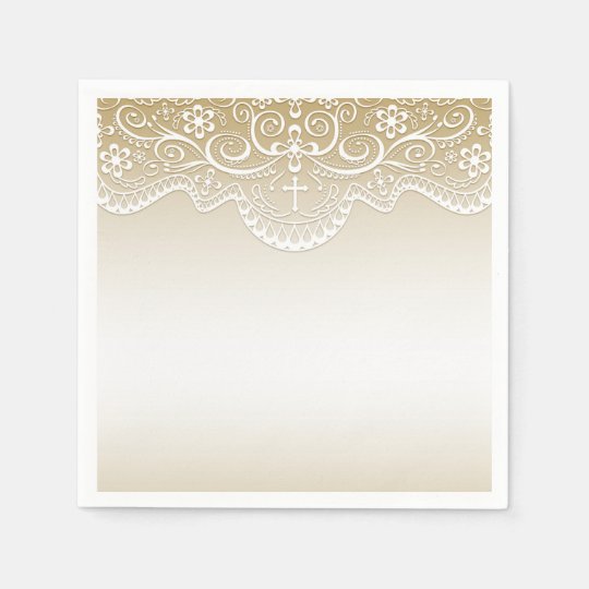 Gold with Lace, Cross, Religious Paper Napkins