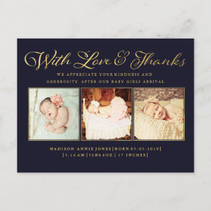 Gold With Love & Thanks Baby Photo Postcard