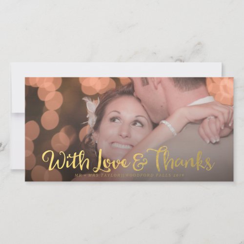 Gold With Love  Thanks Overlay Wedding Photo Card