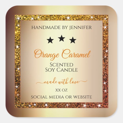 Gold with Orange Glitter Product Packaging Labels