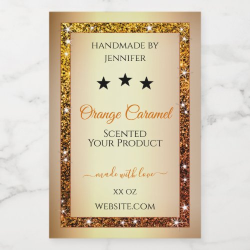 Gold with Orange Glitter Product Packaging Labels