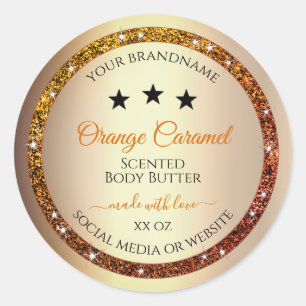 Gold with Orange Glitter Product Packaging Labels