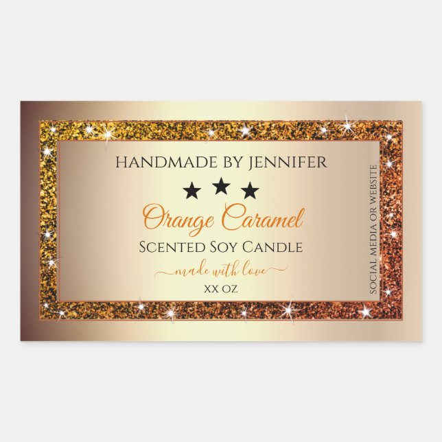 Gold with Orange Glitter Product Packaging Labels (Front)
