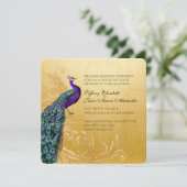 Gold With Peacock Wedding Invitation (Standing Front)