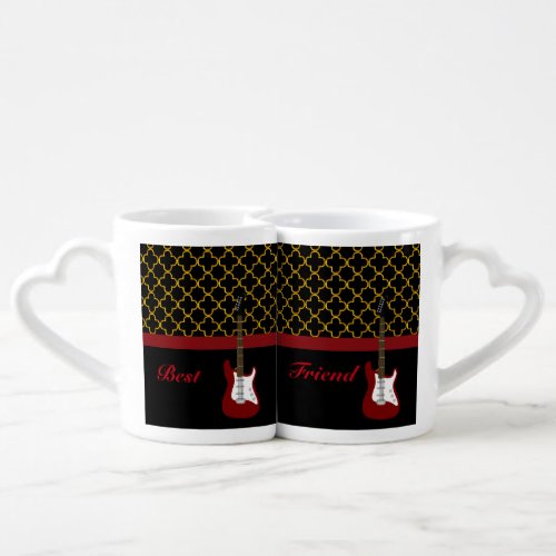 Gold With Red Electric Guitar Coffee Mug Set