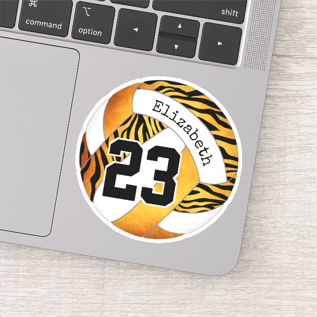 gold with zebra pattern personalized volleyball sticker (Detail)