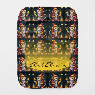 Gold Wizard Monkey Print Baby Burp Cloth