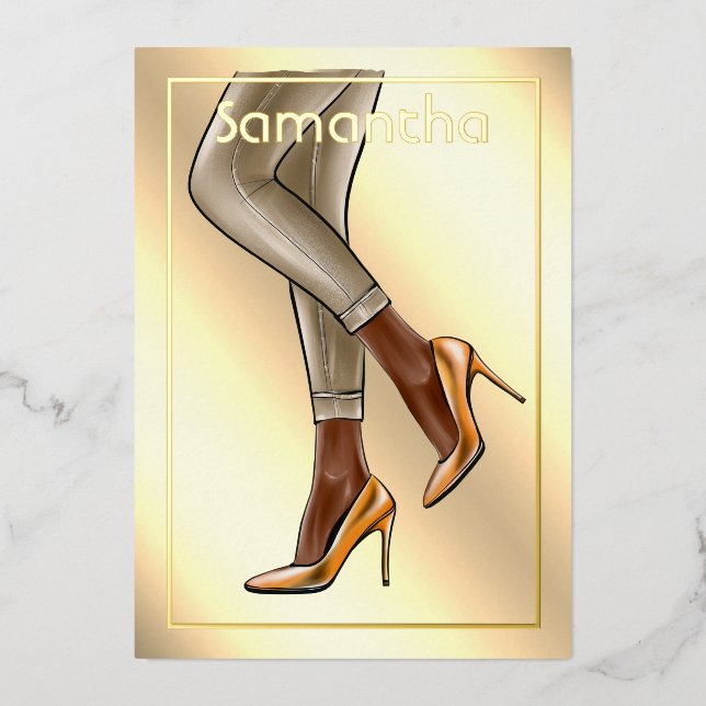 Gold Woman Birthday Party Foil Invitation (Front)