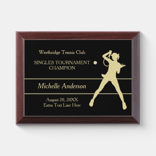 Gold Woman Tennis Player Champion Award Plaque