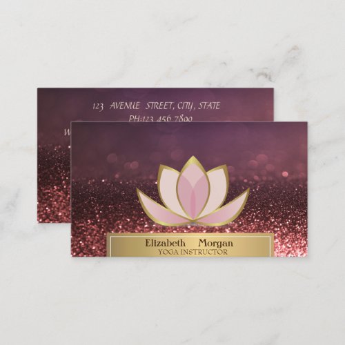 Gold Women Silhouette Lotus Reiki Instructor Bokeh Business Card