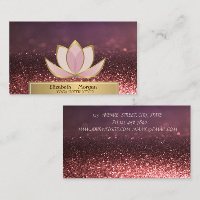 Gold Women Silhouette Lotus Reiki Instructor Bokeh Business Card (Front/Back)