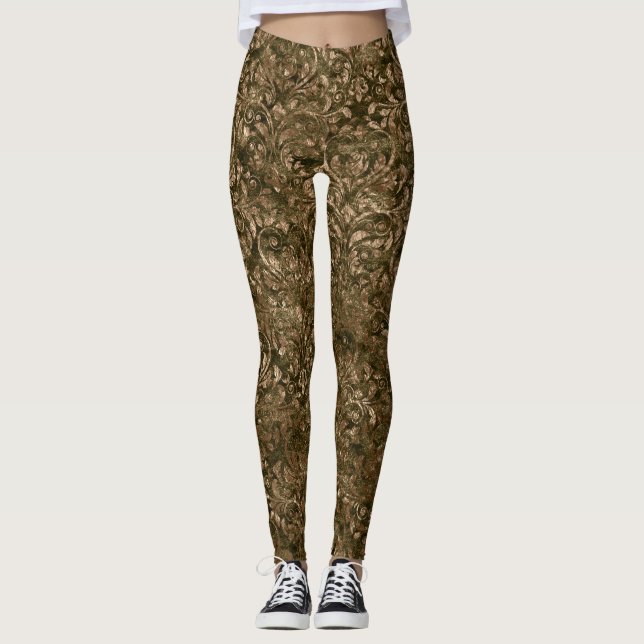Gold Women's Crushed Velvet Leggings (Front)