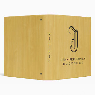 Gold Wood Grain Cooking Monogram 3 Ring Binder
