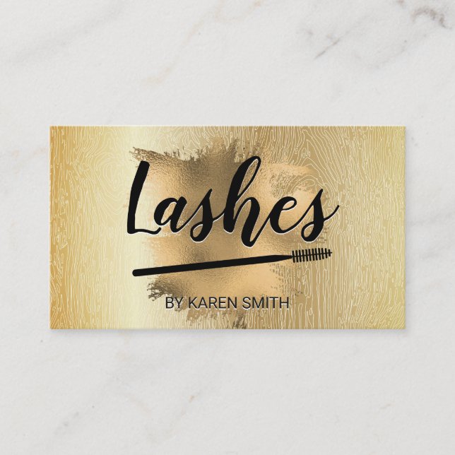 Gold Wood Grain Line | Gold Foil | Lashes Appointment Card (Front)