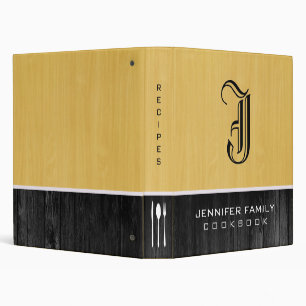 Gold Wood Grain Monogram Cooking Modern Black Wood Binder