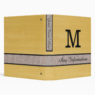 Gold Wood Grain Monogram Modern Burlap Binder