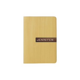Gold Wood Grain Texture Modern Leather Passport Holder