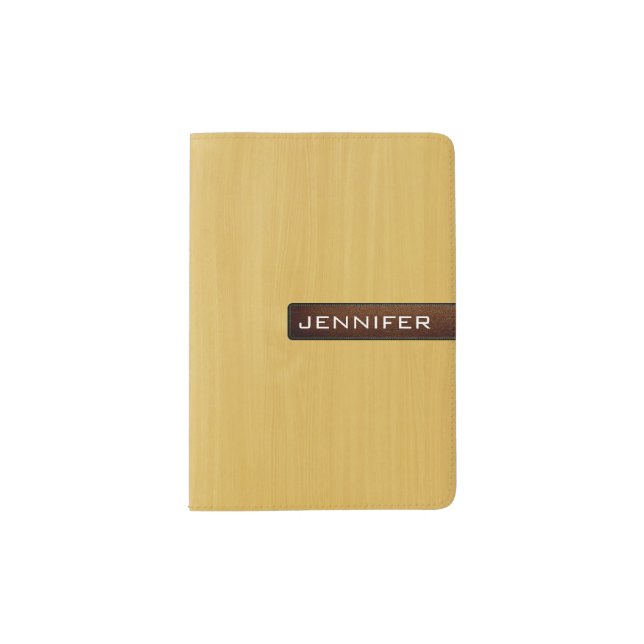 Gold Wood Grain Texture Modern Leather Passport Holder (Front)