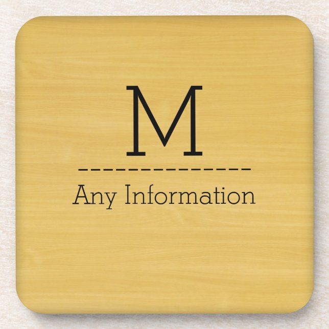 Gold Wood Grain Texture Monogram Coaster (Front)