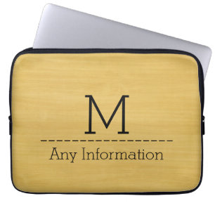 Gold Wood Grain Texture Monogram Laptop Sleeve