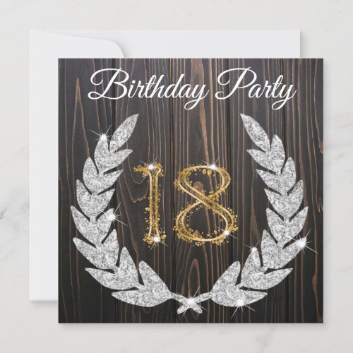 Gold  Wood Jeweled Wreath 18th Birthday Invitation