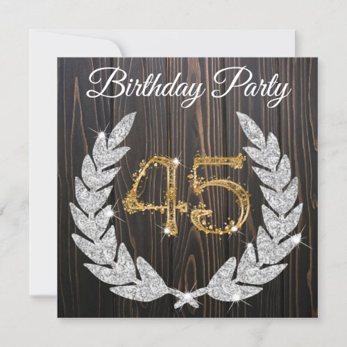 Gold  Wood Jeweled Wreath 45th Birthday Invitation