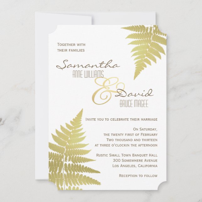 Gold Woodland Wedding Fern Invitation (Front)