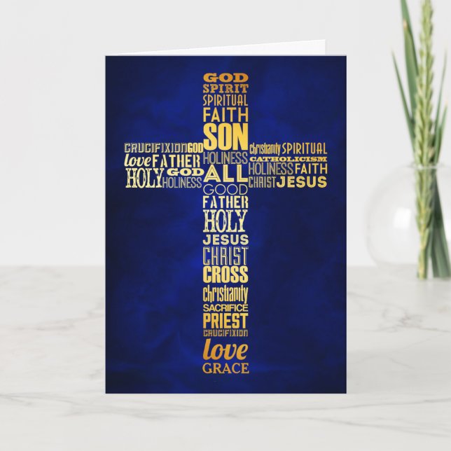 Gold Word Cross Christian Easter Card (Front)
